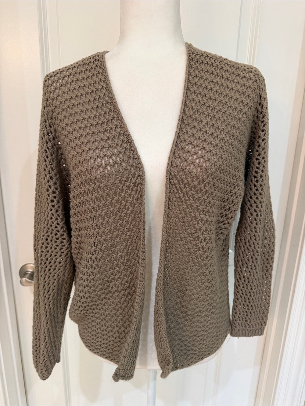 Taupe Cardigan Sweater Italian Open-Front Loose Knit